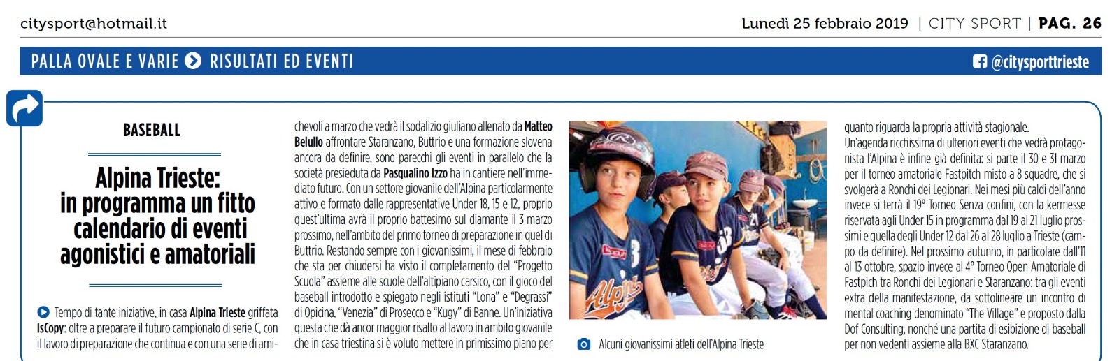 Un nuovo articolo sul City Sport