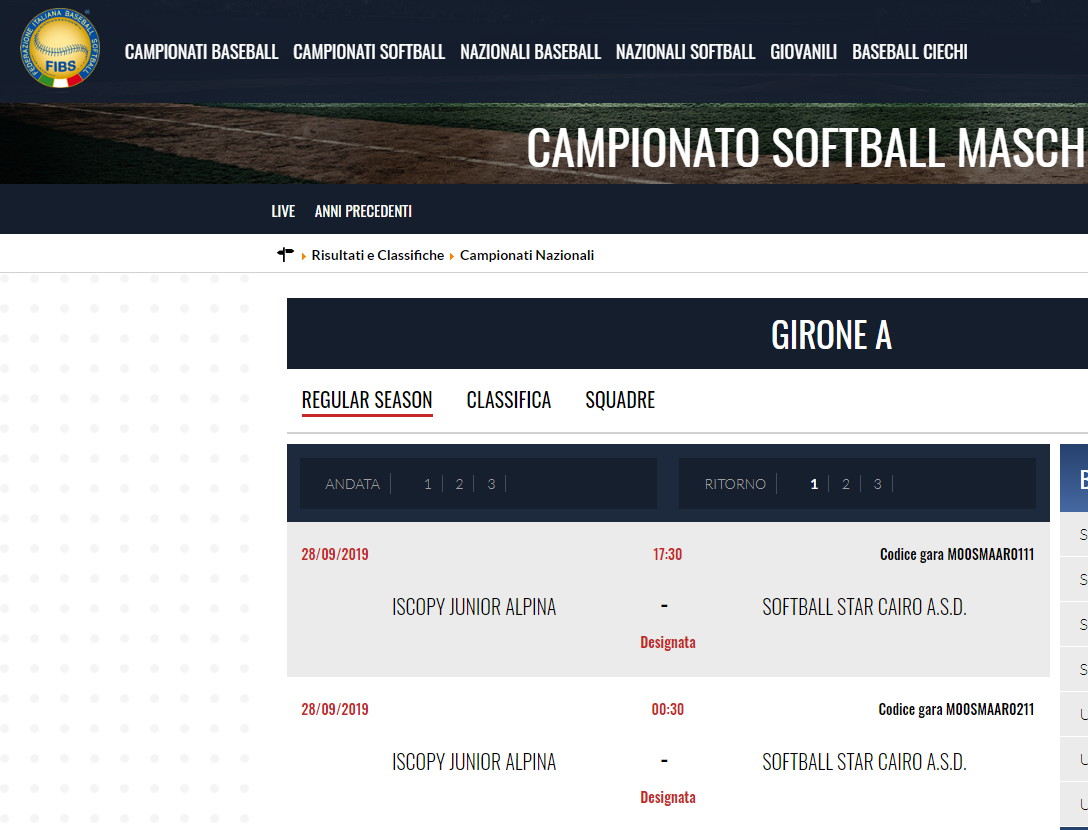 CAMPIONATO NAZIONALE SOFTBALL MASCHILE