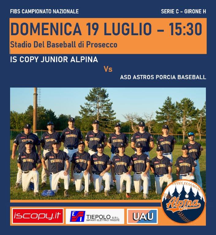 OGGI INIZIA IL CAMPIONATO SERIE C BASEBALL PER LA JUNIOR ALPINA