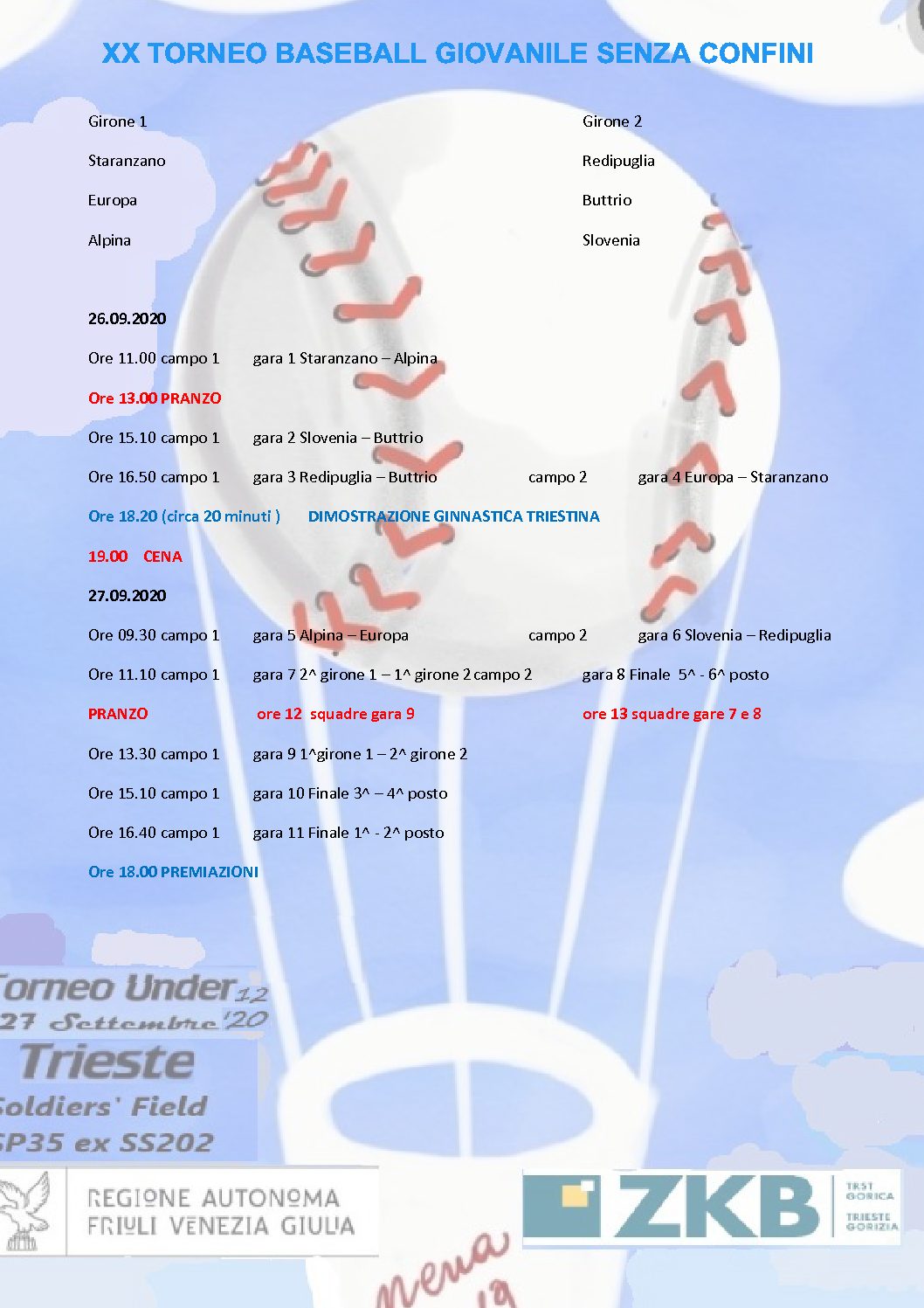 XX TORNEO BASEBALL GIOVANILE SENZA CONFINI CATEGORIA UNDER12